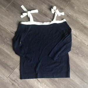 Navy blue and white J crew cold shoulder sweater
